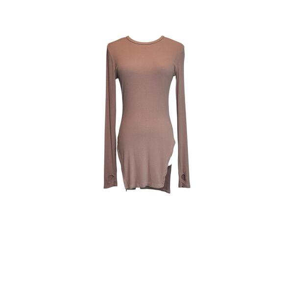 Minaa Monroe tan ribbed long sleeves side slits top Size Small - Picture 11 of 12